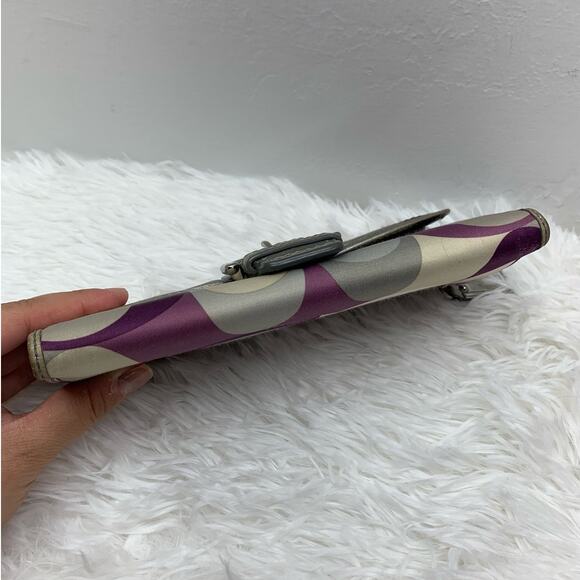 COACH Silver Purple Signature Nylon Wallet - Picture 3 of 12